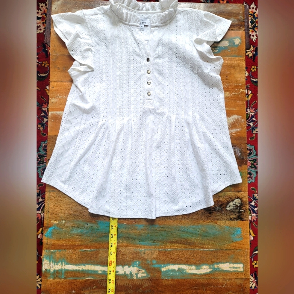 KIM ROGERS White Eyelet Shirt M